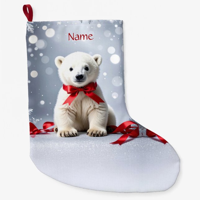 Calcetín Navideño Grande Polar Bear Christmas Holiday Stocking (Anverso)