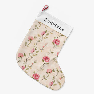 Calcetín Navideño Grande Preciosa Flor de Navidad de Rosa Crema