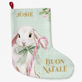 Calcetín Navideño Grande Preppy Bunny & Green Gingham Buon Natale
