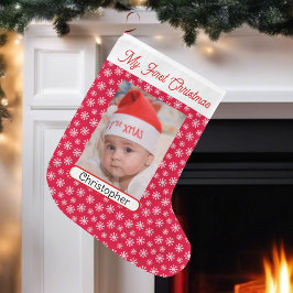 Calcetín Navideño Grande Primer Chica de foto de bebé de Navidad