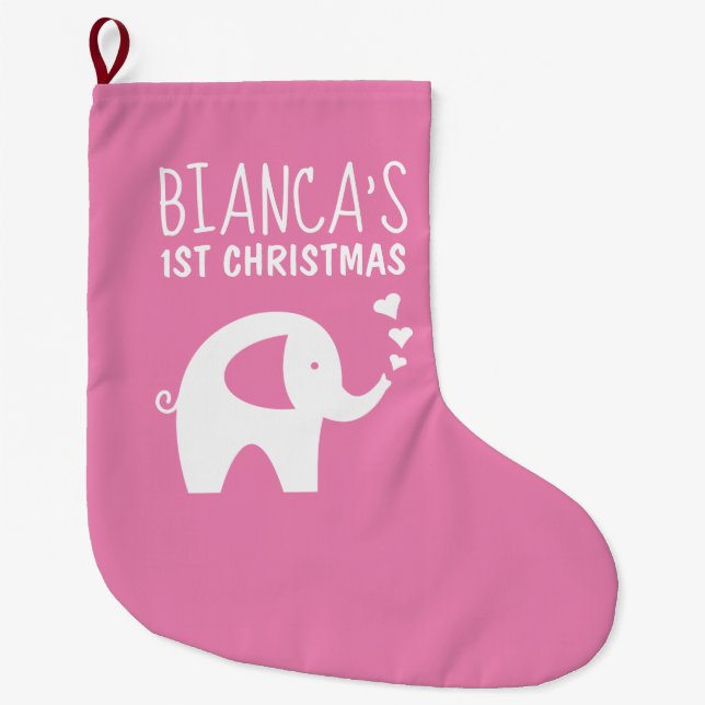 Calcetín Navideño Grande Primer Navidad de elefante rosado de bebé abasteci (Anverso)