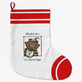 Calcetín Navideño Grande Primer Navidad del bebé personalizado Cara de bebé