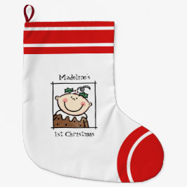 Calcetín Navideño Grande Primer Navidad del bebé personalizado de piel clar