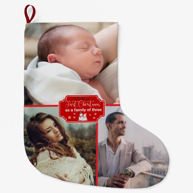 Calcetín Navideño Grande "Primera familia navideña" de Navidades personaliz (Anverso)