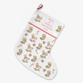 Calcetín Navideño Grande Primera Navidad de bebé acuarela nombre para su ro