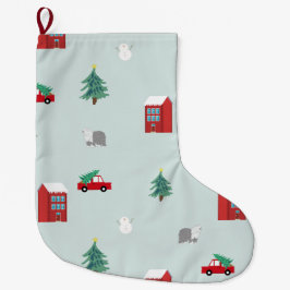 Calcetín Navideño Grande Pueblo de Invierno