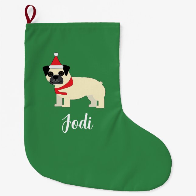 Calcetín Navideño Grande Pug de Santa (Anverso)