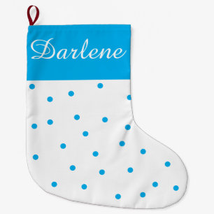 Calcetín Navideño Grande Puntos blancos y turquesas: