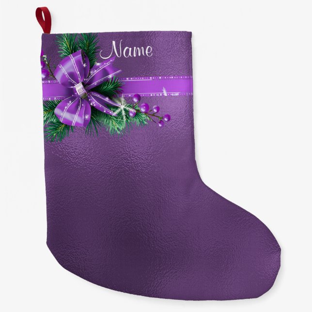 Calcetín Navideño Grande Purple Bow Holiday Stocking (Anverso)