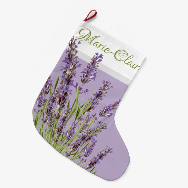 Calcetín Navideño Grande Púrpura de lavanda francesa personalizada (Frente (Colgado))