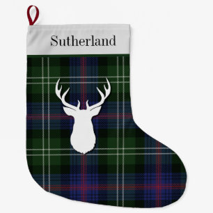 Calcetín Navideño Grande Púrpura Verde del Clan de Tartán Sutherland person