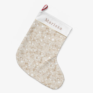 Calcetín Navideño Grande Purpurina Blanca Crema Destello Navidad  