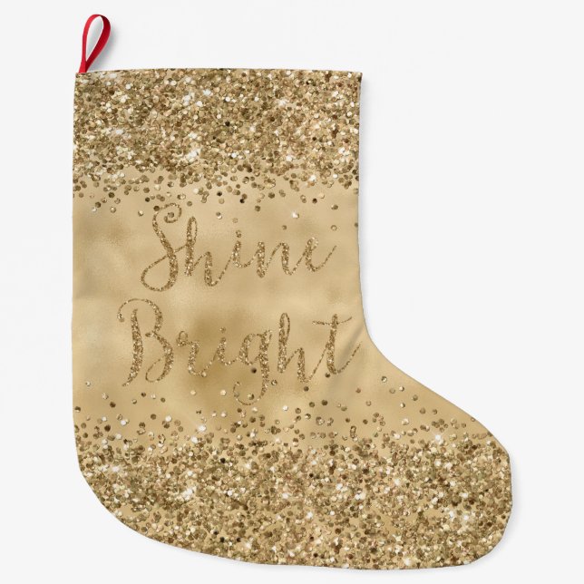 Calcetín Navideño Grande Purpurina de oro Confetti Sparkle Shine (Anverso)