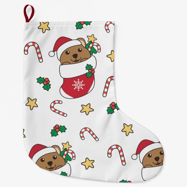 Calcetín Navideño Grande Quokkas: Navidades de Quokka Nieve Animales De Inv (Anverso)