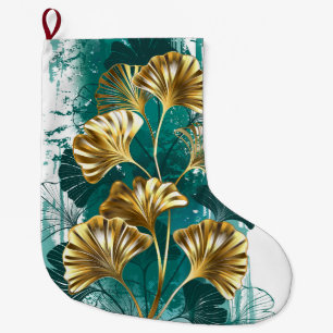 Calcetín Navideño Grande Rama con hojas doradas Ginko Biloba