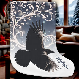 Calcetín Navideño Grande Raven En Flor Wintery Azul Bañera Blanca Elegante