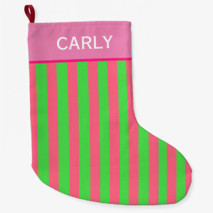 Calcetín Navideño Grande Rayado de rosa y verde