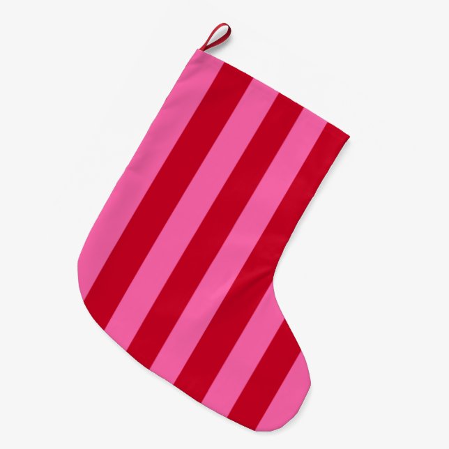 Calcetín Navideño Grande Rayas de menta rosa y rojo (Frente (Colgado))
