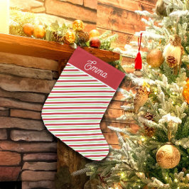 Calcetín Navideño Grande Rayas de vacaciones diagonales rojas y verdes