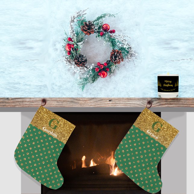 Calcetín Navideño Grande Razzle Navidades Purpurina Polka puntos verdes (Subido por el creador)