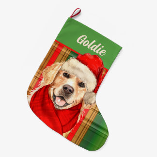 Calcetín Navideño Grande Recuperador de oro de vacaciones y vestido con nom