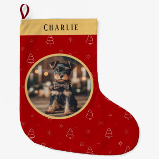 Calcetín Navideño Grande Red Christmas Dog Name Holiday Keepsake