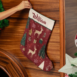Calcetín Navideño Grande Red Festive Holiday Pattern | Christmas Stocking