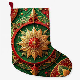 Calcetín Navideño Grande Red Gold Christmas Holiday Stocking