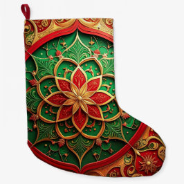 Calcetín Navideño Grande Red Gold Christmas Holiday Stocking