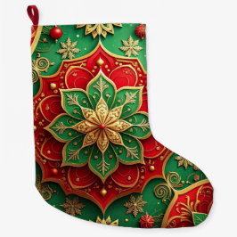 Calcetín Navideño Grande Red Gold Christmas Holiday Stocking