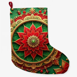 Calcetín Navideño Grande Red Gold Christmas Holiday Stocking