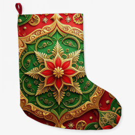 Calcetín Navideño Grande Red Gold Christmas Holiday Stocking