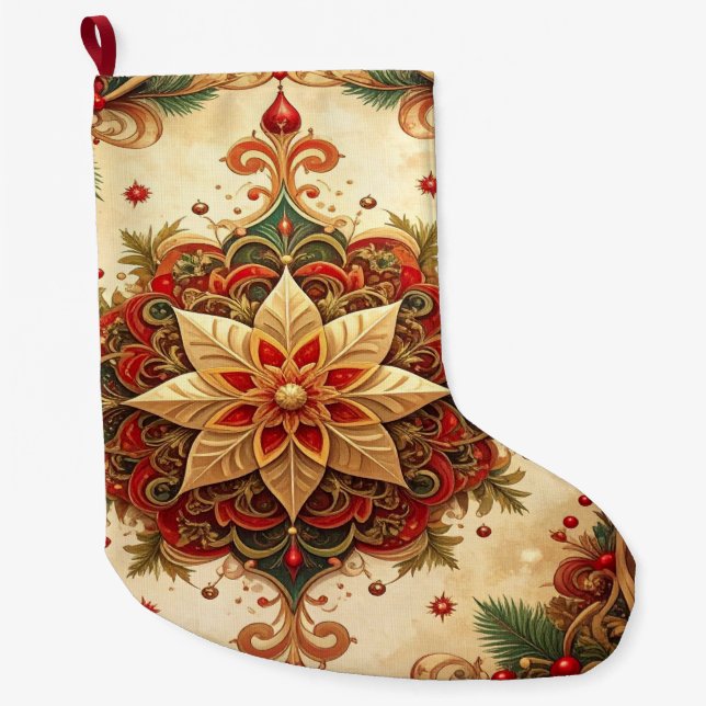 Calcetín Navideño Grande Red Green Decorative Holiday Stocking (Anverso)
