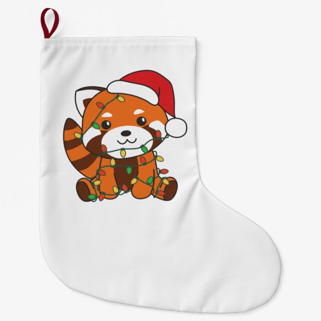 Calcetín Navideño Grande Red Panda Christmas Winter Animals Red Pandas (Anverso)