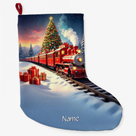Calcetín Navideño Grande Red Train Christmas Tree Holiday Stocking
