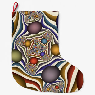 Calcetín Navideño Grande Reflejando arte fractal colorido y moderno abstrac