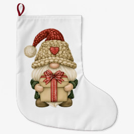 Calcetín Navideño Grande Regalando Gnome de Navidad