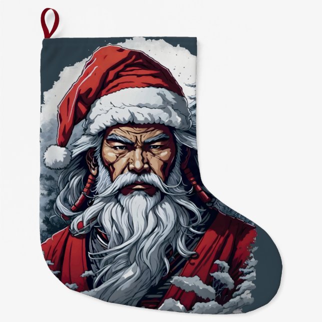 Calcetín Navideño Grande Regalo de arte de los Navidades de Samurai Santa W (Anverso)