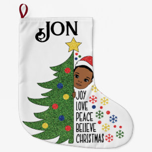 Calcetín Navideño Grande Regalo de cumpleaños para niños negros Melanin Nav