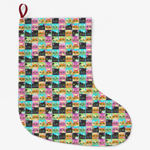 Calcetín Navideño Grande Regalo de gato Patrón de gato kawaii