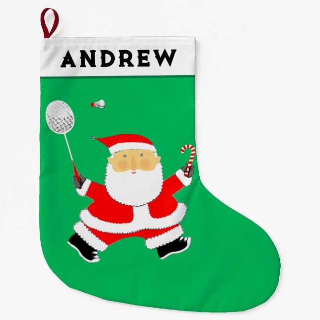 Calcetín Navideño Grande Regalo de vacaciones de Badminton (Anverso)
