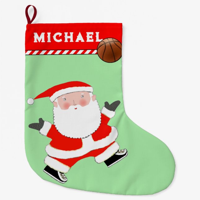 Calcetín Navideño Grande Regalo de vacaciones de baloncesto (Anverso)