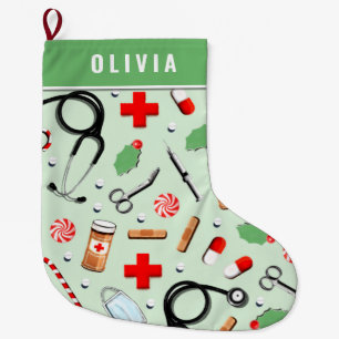 Calcetín Navideño Grande Regalo de vacaciones de enfermera personalizado