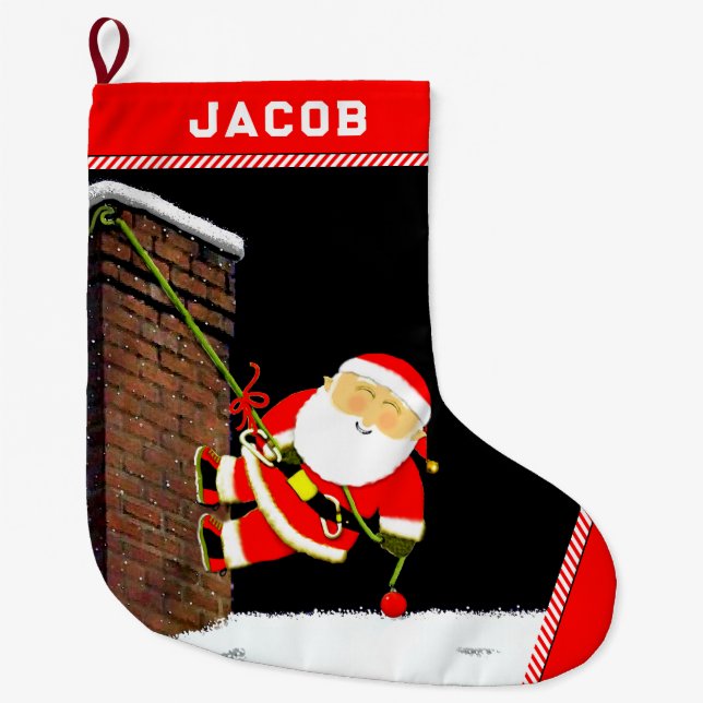 Calcetín Navideño Grande Regalo de vacaciones de escalada de rock (Anverso)