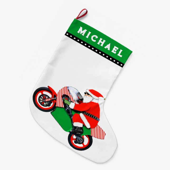 Calcetín Navideño Grande Regalo de vacaciones Motocross de motocicleta (Frente (Colgado))