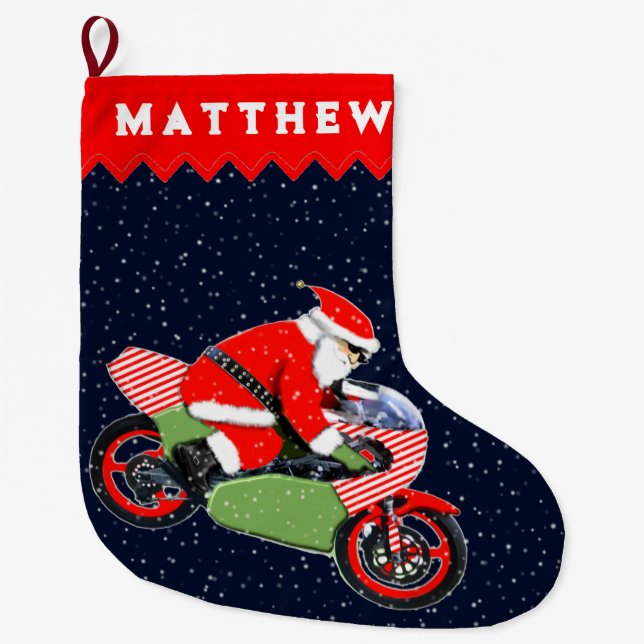 Calcetín Navideño Grande Regalo de vacaciones personalizado para motociclet (Anverso)