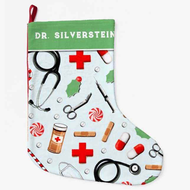 Calcetín Navideño Grande Regalo navideño médica (Anverso)