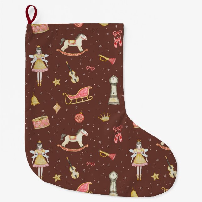 Calcetín Navideño Grande Regalos de los Navidades Nutcracker Ballerina (Anverso)