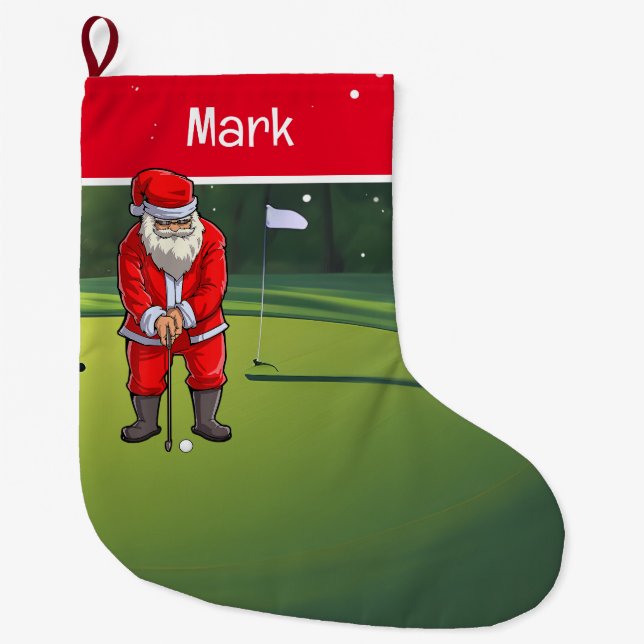 Calcetín Navideño Grande Regalos de Navidades de golf con Santa Claus (Anverso)