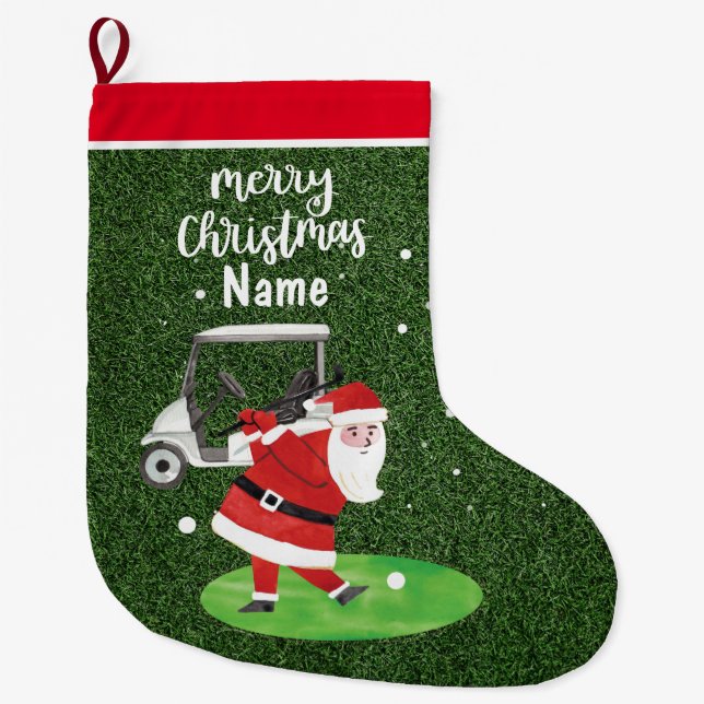 Calcetín Navideño Grande Regalos de Navidades de golf personalizados con Sa (Anverso)